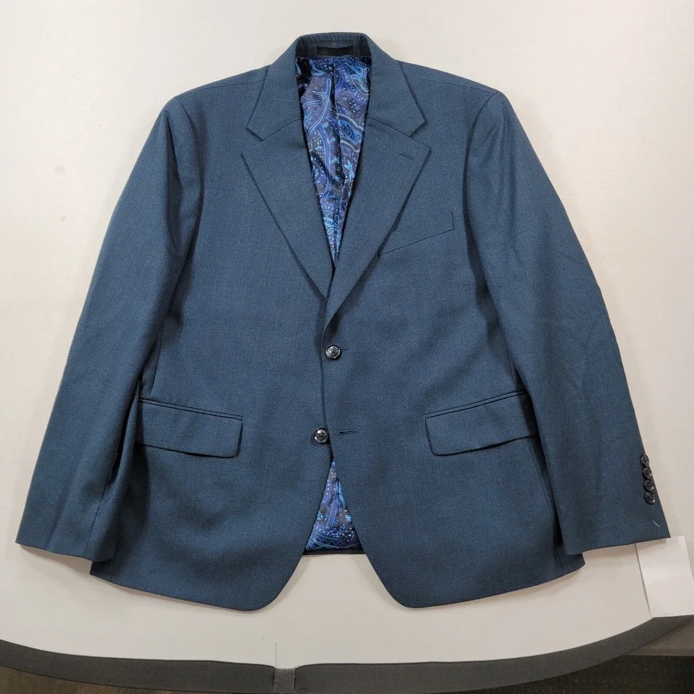 Tallia Blue Green Sport Coat Mens 40S 40 Wool Blend Textured Blazer Jacket $360